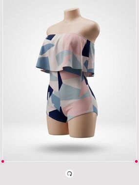 Strapless Abstract Print Romper in Pastel Blue & Blush